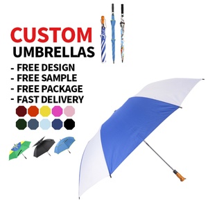 High Quality Straight Wooden Handle Customizable Dual-Folding Golf <b>Umbrella</b> / Windproof 2 Fold <b>Umbrella</b> for Outdoor Sports - Product Image 1