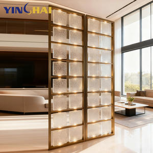 Paravent de séparation en verre cristal doré de luxe et en acier inoxydable pour la décoration du salon à domicile - Product Image 6