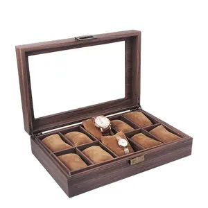 10 Slots Watches Package Wooden Grain PU Leather Storage Luxury Watch Display Box