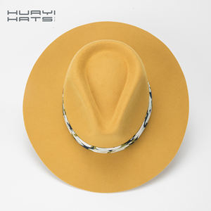 Huayi 브랜드 하이 퀄리티 사용자 정의 봄 여러 가지 빛깔의 여자 100% 울 와이드 뻣뻣한 챙 페도라 노란색 펠트 모자 - Product Image 6