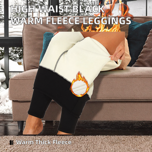 Leggings thermiques tricotés pour femmes, décontractés, taille haute, noirs, épais, chauds, respirants, doublés de polaire, brodés - Product Image 2