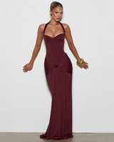 Robe longue moulante sexy à col halter pour femme, drapée, sans manches, dos nu, décontractée, pour l'été, les soirées et les fêtes