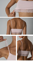 Cnshell 195gsm Soutien-gorge à bretelles réglables avec coussinets, décolleté en U, en coton et dentelle, double couche