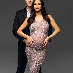 Vestido Longo Sexy com Alças Finas, Strass e Pérolas para Festa, Maternidade, Fotos, Vestido Bodycon para Banquete e Clube - Product Image 1