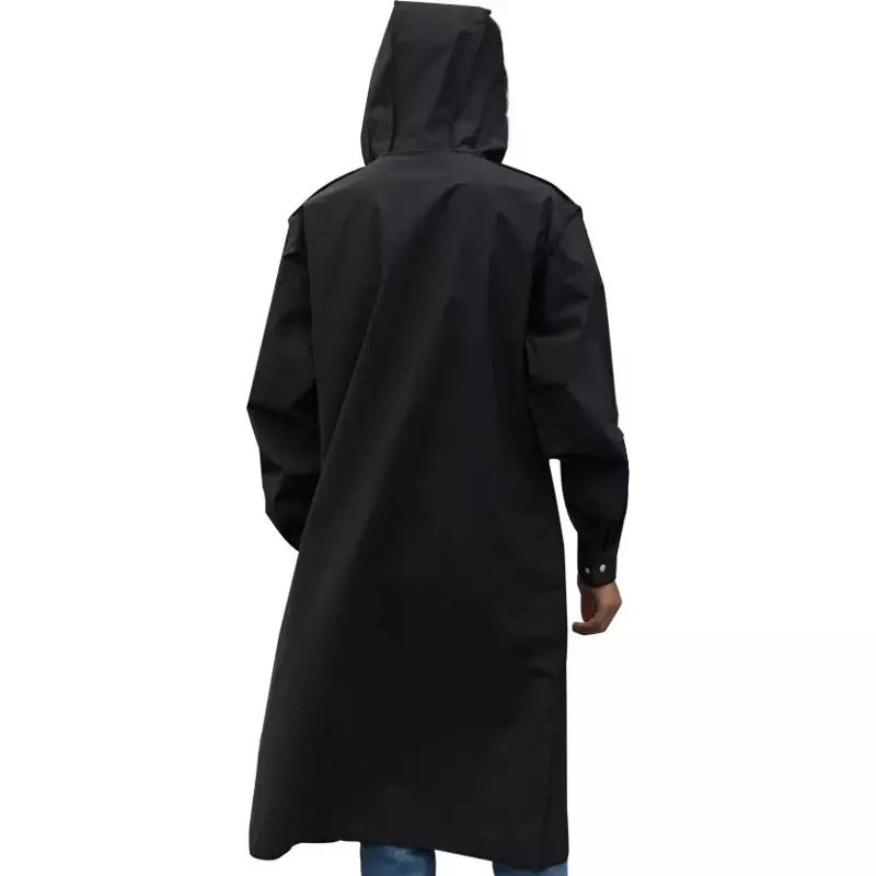 New Design Custom Logo Black Waterproof Raincoat fashion Women Men long Rain Coat Jacket Hooded