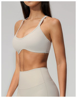 Soutien-gorge de sport pour femme, col en U bas, dos croisé, léger, sans couture, sensation seconde peau, fines bretelles, anti-choc, pour yoga et entraînement en salle de sport