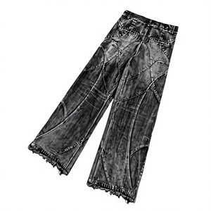 TITAN TREAD WEAR Jeans de mezclilla para hombre de cintura alta, pierna ancha, desgastados, con dobladillo deshilachado, ecológicos, lavados a la piedra, casuales, con cierre de botón, personalizados - Product Image 2