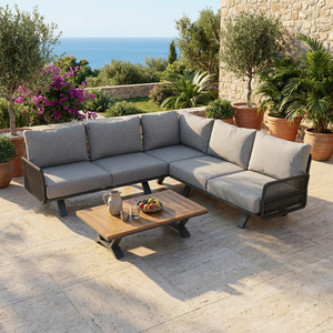Juego de Sofás de Exterior en Forma de L, Moderno y de Lujo, con Cojines de Olefina de 13 cm de Grosor, <span class=keywords><strong>Muebles</strong></span> de Esquina con Cuerda de Aluminio Tejida, Mesa de Madera Plástica - Product Image 3