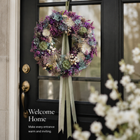 Guirlande florale naturelle mixte violette à suspendre à la porte, guirlande de fleurs éternelle écologique de haute qualité pour la décoration de Noël et saisonnière