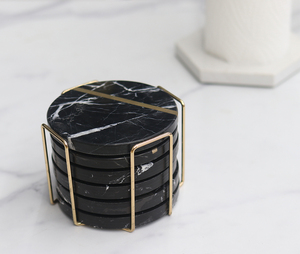6 Pcs <strong>Cool</strong> Black Marble <strong>Coasters</strong> With Holder Round <strong>Coasters</strong> Set Natural Stone Drink <strong>Coasters</strong> Beverage Cup Mats - Product Image 2