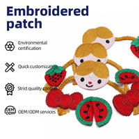 Patch brodé en chenille motif fille mignonne et fruits (melon, fraise) avec nœud, thermocollant, pour vêtements d'enfants et décoration de chapeaux