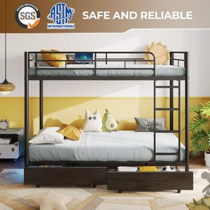 Cama Literas de Metal Dwoo, Individual sobre Individual, con Estación de Carga USB, Cama Literas con LED y 2 Cajones de Almacenamiento - Product Image 5