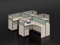 Postes de travail modernes pour 4 personnes avec armoire de rangement intégrée pour atelier – Mobilier de bureau modulaire