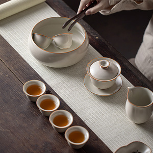 Chinese Retro Ru Kiln <b>Tea</b> Washer Large Ceramic Water Bowl Beige Porcelain Cup Washer For <b>Tea</b> <b>Set</b> Household Use - Product Image 4