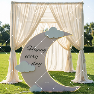 Sfondo in PVC a Forma di Luna Crescente, Moderno Pannello Decorativo a Nuvola e Luna per Foto, Ideale per Baby Shower, Compleanni, Matrimoni e Feste - Product Image 2