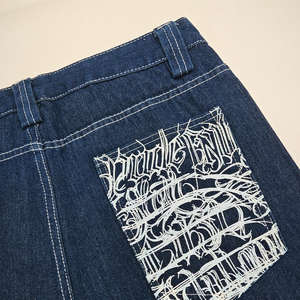 Short en <span class=keywords><strong>jean</strong></span> pour homme Short en <span class=keywords><strong>jean</strong></span> baggy pour homme Pantalon de pantalon Streetwear Y2K avec logo brodé - Product Image 4