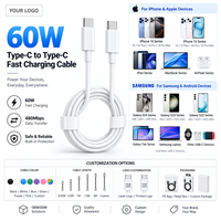 Câble de charge rapide Type C vers Type C 60W, cordon de transfert de données rapide, tablettes et appareils USB-C, iOS iPhone et Samsung S24 Ultra