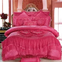 Couette imprimée 4 pièces ensemble de lit reine taille rose jupe draps ensemble de literie pour les filles