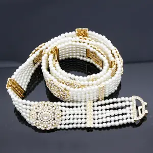 Luxuriant Women Bead Waist Chain Body Belly Chains Adjustable Length Jewelry India Bridal Nigeria Wedding Flower Pearl Belt