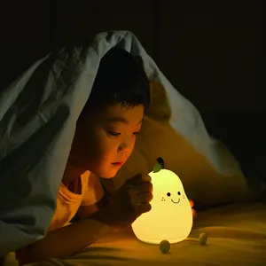 Kawaii başucu lambası kreş armut silikon için LED gece lambası çocuk