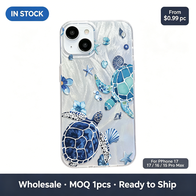 Ink Wash Ocean Sea Turtle Pattern Clear Glitter TPU Case, Soft Shockproof Phone Cover for iPhone 17 16 15 14 13 Pro Max