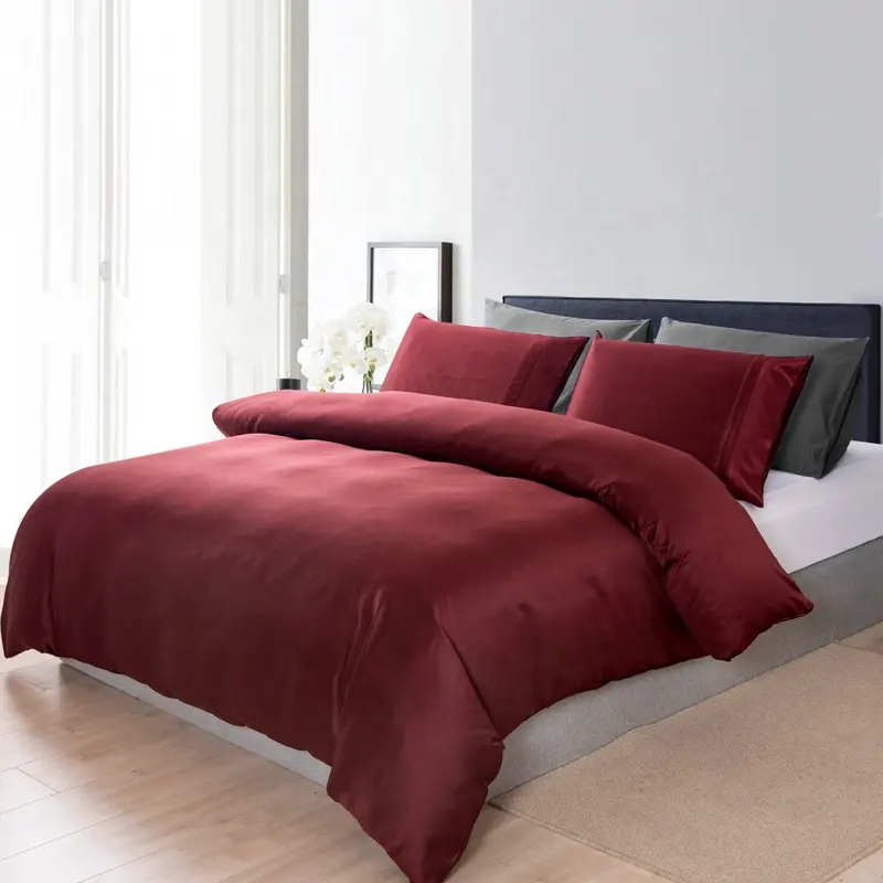 Дизайнеры Роскошные мягкие домашние полный размер шелковый атлас набор постельного белья: пододеяльник набор