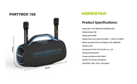 Enceinte sans fil Hopestar Party168 400W, caisson de basses portable, lumière RGB, double microphone karaoké, étanche IPX6, pour extérieur