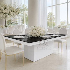 Mesa de Comedor Rectangular de Acero Inoxidable de Primera Calidad con Tapa Negra y Base de Pedestal Único para Eventos y Banquetes al por Mayor - Product Image 3