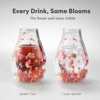 Tasse en verre borosilicate à double paroi avec fleurs séchées, gobelet transparent 130 ml pour café, thé, maison, bureau, vente en gros, logo personnalisé