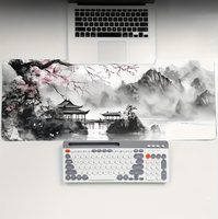 Alfombrilla de Ratón para Juegos con Diseño de Flores de Cerezo en Acuarela Estilo Japonés en Blanco y Negro, XL, Extragrande, para Teclado y Ratón