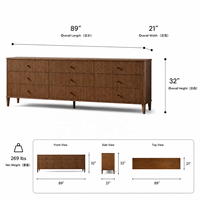 Commode moderne de 89 pouces à 9 tiroirs avec façades cannelées, longue armoire de rangement en bois pour chambre à coucher, salon et mobilier de maison