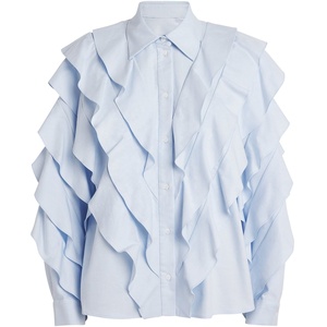 Chemise élégante pour femme, formelle, de bureau, printemps, plissée, à volants, patchwork, col rabattu, couleur unie, design élégant, chemisier ODM - Product Image 1