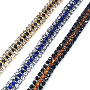 Hoge Kwaliteit Mix Kleuren Drie Rijen Strass Trim Naaien Diamant Strass Ketting Voor Diy Ambachtelijke Jurken Tassen Schoenen