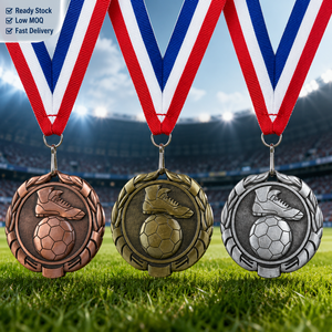 Custom Sports Medals Zinc Alloy Award Medals Wholesale Blank Medal With <b>Ribbon</b> for Marathon Soccer Taekwondo Event Supplier - Product Image 1