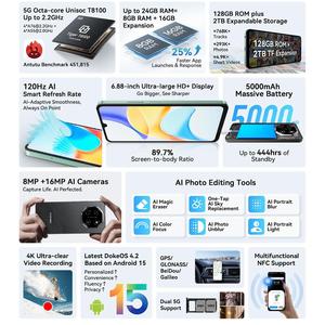 Novedades Blackview SHARK 6 5G Teléfono inteligente 6,88 pulgadas 128GB ROM Portátil Inteligente AI Teléfono móvil <span class=keywords><strong>con</strong></span> <span class=keywords><strong>NFC</strong></span> - Product Image 3