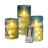 3 Pak lilin pilar LED tanpa api 11-kunci pengatur waktu jarak jauh kedip air biru riak cetak lampu tali bintang tertanam baterai