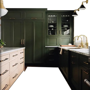 Armoires de cuisine en chêne massif vert sur mesure, style antique, avec comptoir en marbre et portes métalliques, écologiques et résistantes à l'eau - Product Image 6