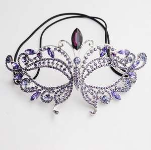 قناع فراشة للحفلات التنكرية مرصع بالأحجار الكريمة، قناع معدني فاخر للحفلات التنكرية، قناع فينيسي للحفلات الراقصة مع تاج للنساء، أخضر فضي - Product Image 5