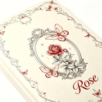 Carnet A5 Papillon Rose Personnalisé avec Cadre Imprimé, Couverture Rigide, Journal Élégant Floral pour Femme, Cadeau