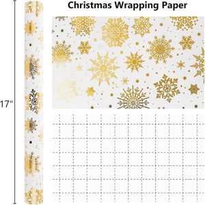 <b>White</b> Gold Snowflake Christmas <b>Wrapping</b> <b>Paper</b> 17 In X 32.8 Ft Single Side Recyclable Gift Craft Use - Product Image 3