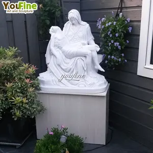 Patung Pieta Marmer Putih Taman Luar Ruangan Ukuran Kehidupan Religius