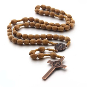 Collar de Rosario de Madera, Cuentas de Madera Talladas con Cruz de <span class=keywords><strong>Jesús</strong></span>, Rosario de Primera Comunión, Recuerdos de Bautizo, Regalos Católicos - Product Image 5
