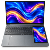 Ordinateur portable double écran personnalisé 15,6'' + 7'' IPS, clavier anglais, Intel Celeron N5095 2,5 GHz, Windows 10, 6 Go + 256 Go, pour les professionnels