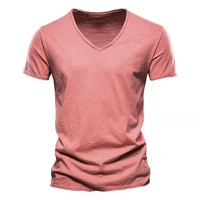 T-shirt basique doux et respirant en fibre de bambou pour hommes T-shirt uni en coton imprimé T-shirt à col en V en chanvre pour hommes