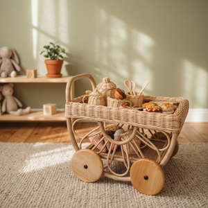 Chariot à nourriture en rotin pour enfants de 2 à 6 ans, fabriqué en usine de meubles pour enfants, prix de gros du Vietnam - Product Image 3