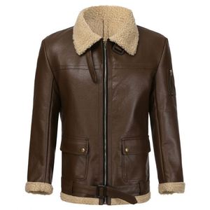 Chaqueta de Cuero Estilo Bomber para Hombre, Chaqueta de Aviador de Piel de Oveja con Forro Cálido, Estilo Motero, Talla Grande - Product Image 5
