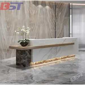 Customized white marble front desk furniture design Hotel lobby front desk training institution information desk