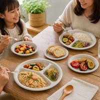 Assiettes jetables personnalisées de 9 pouces en coque de riz, résistantes à la chaleur, pour usage domestique et fêtes, avec logo personnalisable, style moderne et minimaliste