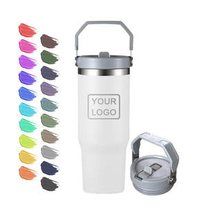 Gobelet isotherme portable personnalisé sans BPA avec paille rabattable et poignée, 20 oz 30 oz, anti-fuite, en acier inoxydable, pour voyage - Product Image 1