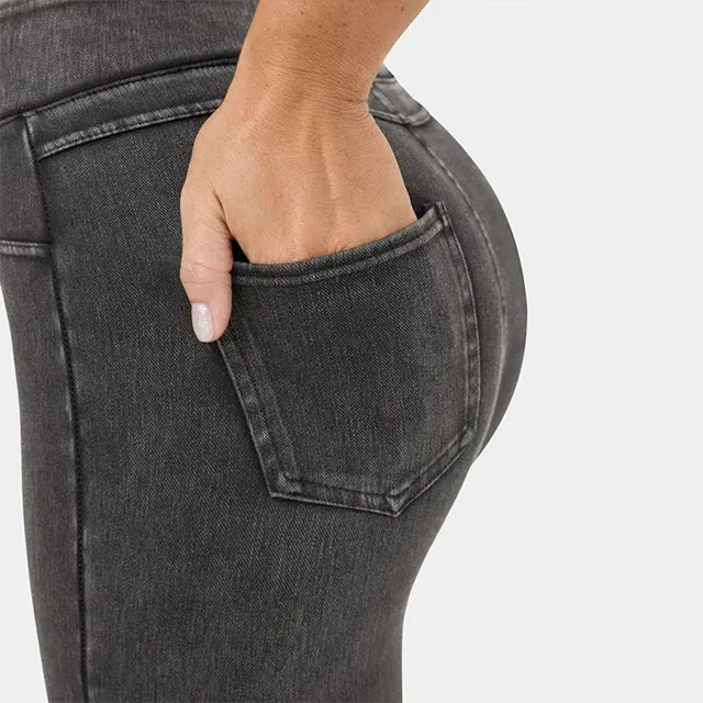 High Waisted Back Side Pocket Stretchy Knit Denim Leggings For Women